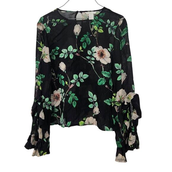 H&M Tops - H&M Semi-Sheer Floral Black Long Sleeve Top Womens Size 4 Whimsygoth Fairy